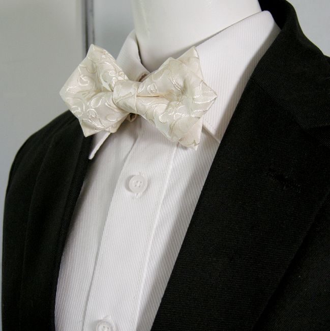 shlax & wing Solid White Paisley Mens Bow Tie Pre-tied Dress Wedding Blend Ajustable SilkBlend Wedding