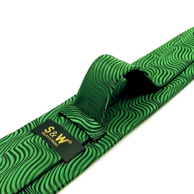 shlax & wing A45 Emerald Green Ripple Classic Wedding Party Gift Extra Long Size Ties Business Fashion Rebajas