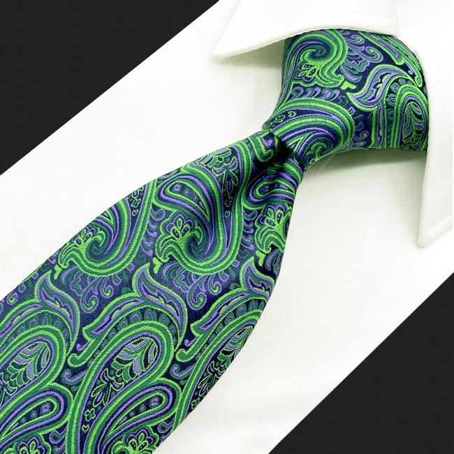 shlax & wing A48 Green Paisley Mens Neckties Pocket Square Set Classic Fashion Wedding Extra Long Size Venta caliente