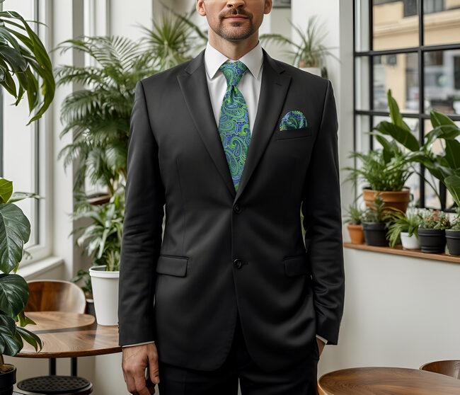 shlax & wing A48 Green Paisley Mens Neckties Pocket Square Set Classic Fashion Wedding Extra Long Size Venta caliente
