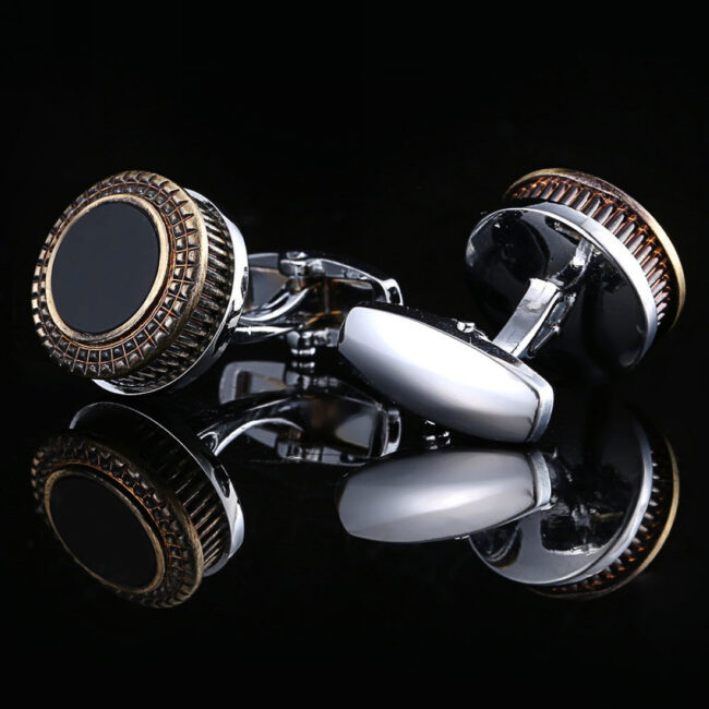shlax & wing Circular Mens Cufflinks Stainless steel Enamel Black Elegant Style Mens Cuffs 99 Descuento