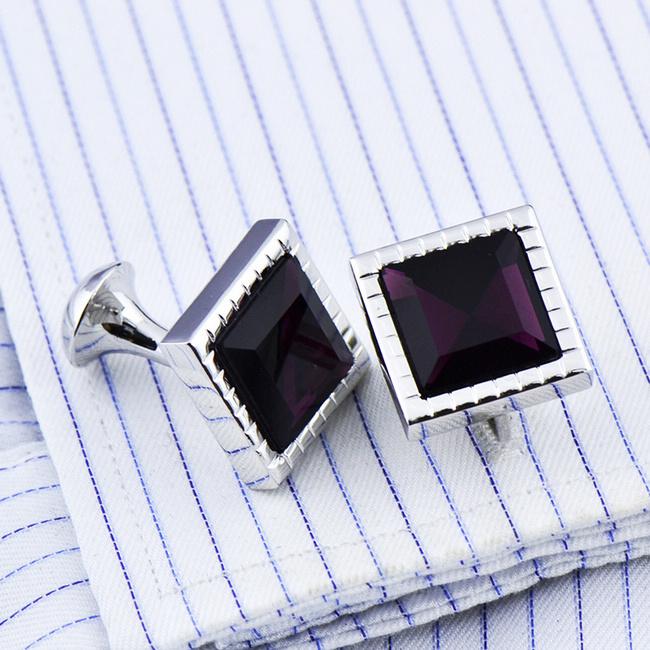 shlax & wing Men’s Stud Cufflinks Purple Silver Zircon Cuff Links Square 57 Tienda