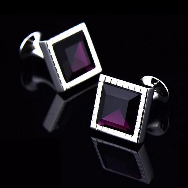 shlax & wing Men’s Stud Cufflinks Purple Silver Zircon Cuff Links Square 57 Tienda