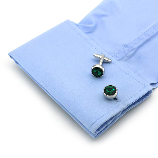 shlax & wing Men鈥檚 Stud Cufflinks Circular Green Silver Zircon Cuff Links 85 Tienda