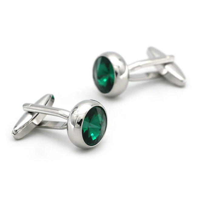 shlax & wing Men鈥檚 Stud Cufflinks Circular Green Silver Zircon Cuff Links 85 Tienda