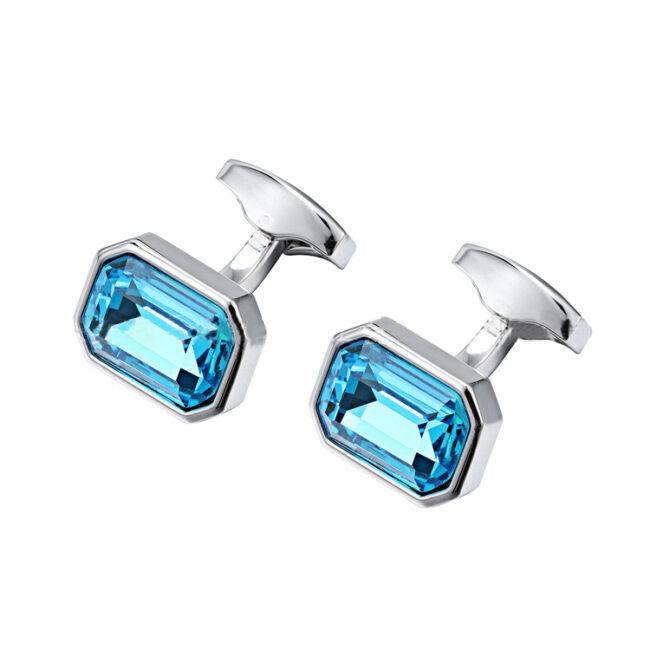 shlax & wing Men’s Stud Cufflinks Square Light Blue Silver Zircon Cuff Links 91 Liquidación