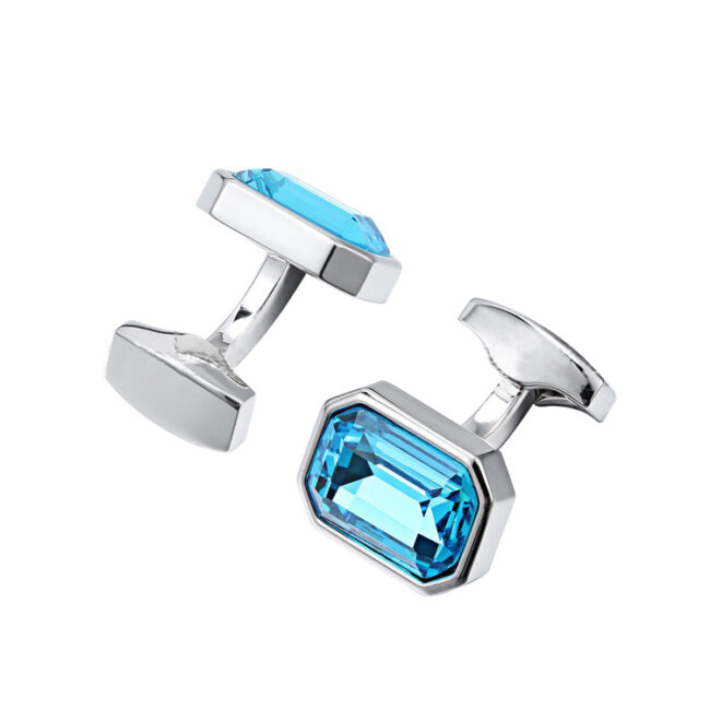 shlax & wing Men’s Stud Cufflinks Square Light Blue Silver Zircon Cuff Links 91 Liquidación