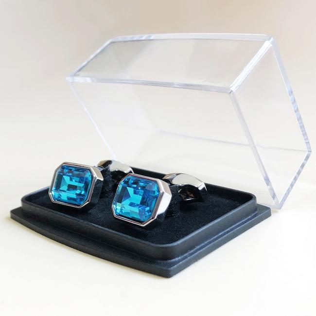 shlax & wing Men’s Stud Cufflinks Square Light Blue Silver Zircon Cuff Links 91 Liquidación