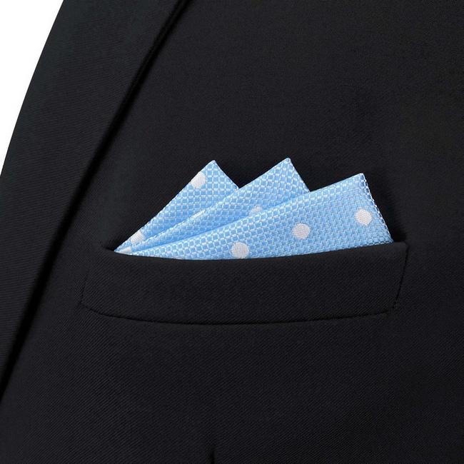 shlax & wing BH55 Light Blue Polka Dots Mens Pocket Square Fashion Party Classic Handkerchief Dress Hanky Precio de fábrica