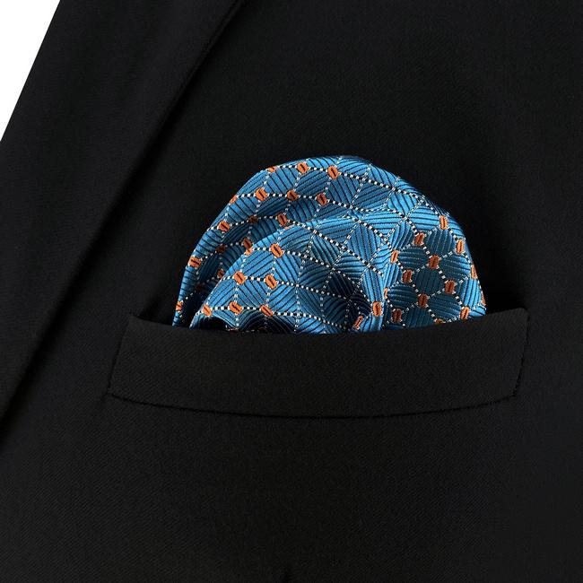 shlax & wing BH5 Blue Bisque Geometric Silk Mens Pocket Square Fashion Classic Handkerchief Dress Hanky Promoción trimestral