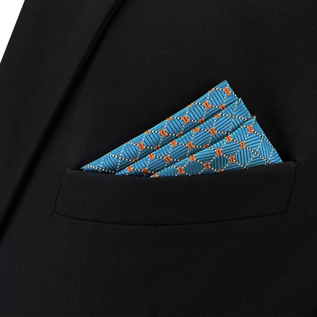 shlax & wing BH5 Blue Bisque Geometric Silk Mens Pocket Square Fashion Classic Handkerchief Dress Hanky Promoción trimestral