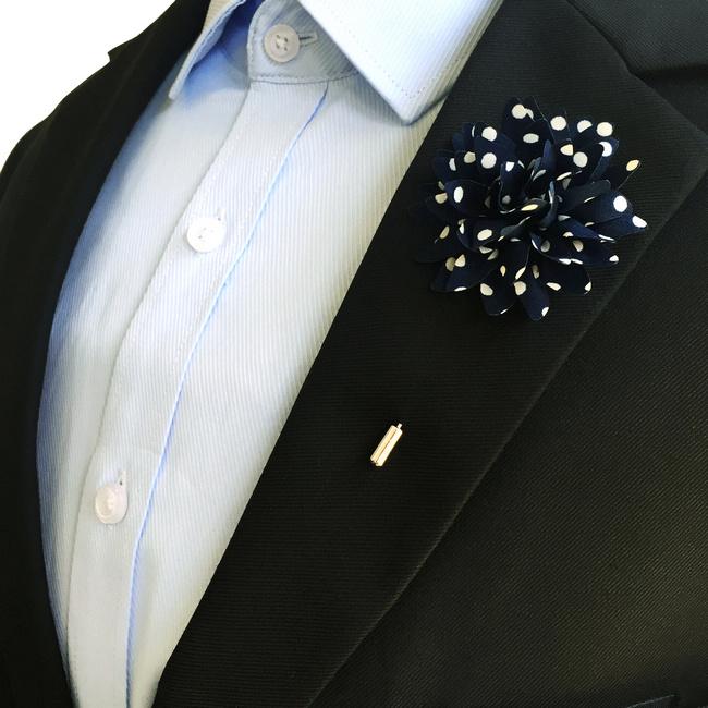 shlax & wing Navy Blue White Dots Lapel Flowers Boutonniere Silk Blend Handmade Stick Pin Men’s Accessories Devoluciones gratuitas