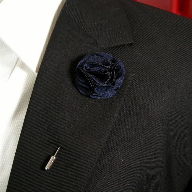 shlax & wing Navy Cotton Blend Lapel Flowers Boutonniere Stick Pin Men’s Accessories Handmade Necktie 2025