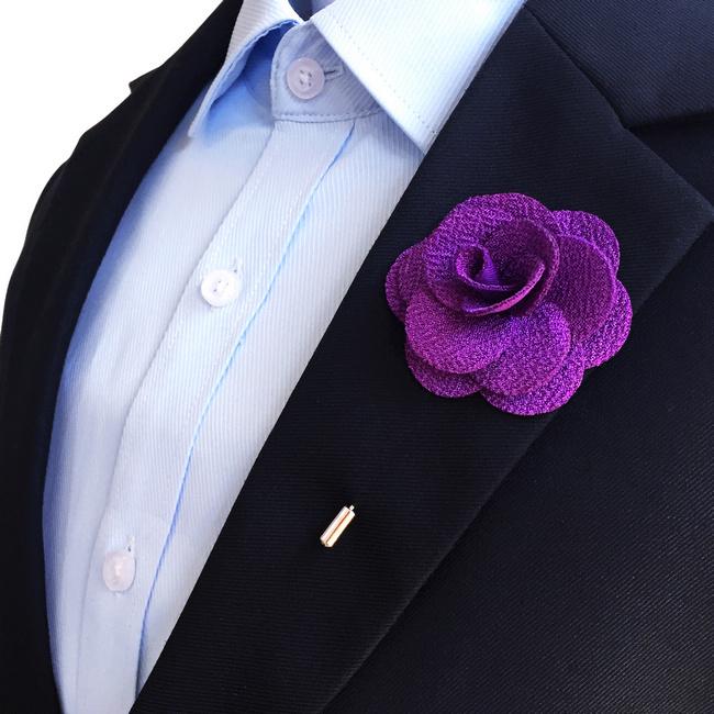 shlax & wing Purple Cotton Blend Lapel Flowers Boutonniere Stick Pin Men’s Accessories Handmade Necktie Ofertas