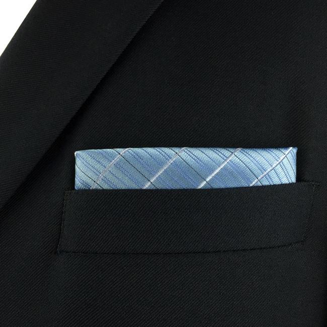 shlax & wing FH3 Light Blue Checkes Mens Pocket Square Business Silk Handkerchief Gift En oferta