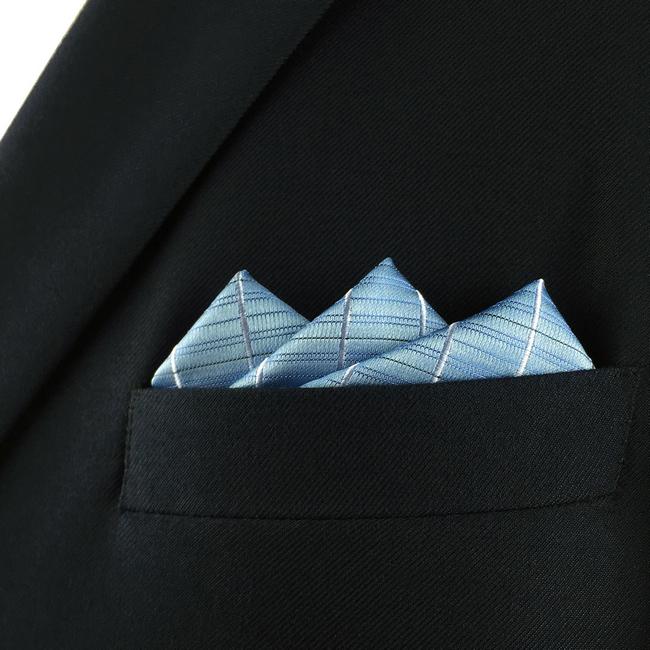 shlax & wing FH3 Light Blue Checkes Mens Pocket Square Business Silk Handkerchief Gift En oferta