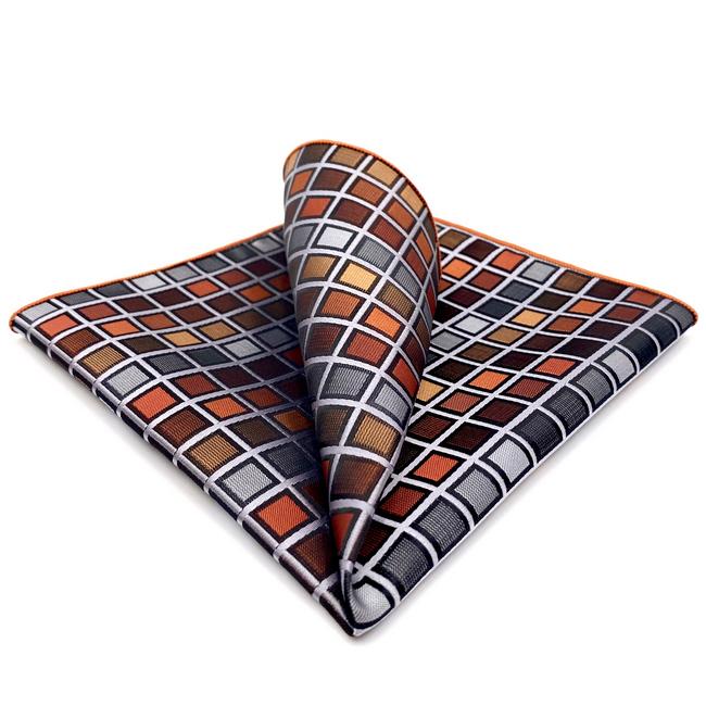 shlax & wing CH10 Grey Orange Checkes Silk Mens Pocket Square Classic Fashion Wedding Handkerchief Brand New Hanky Gran oferta