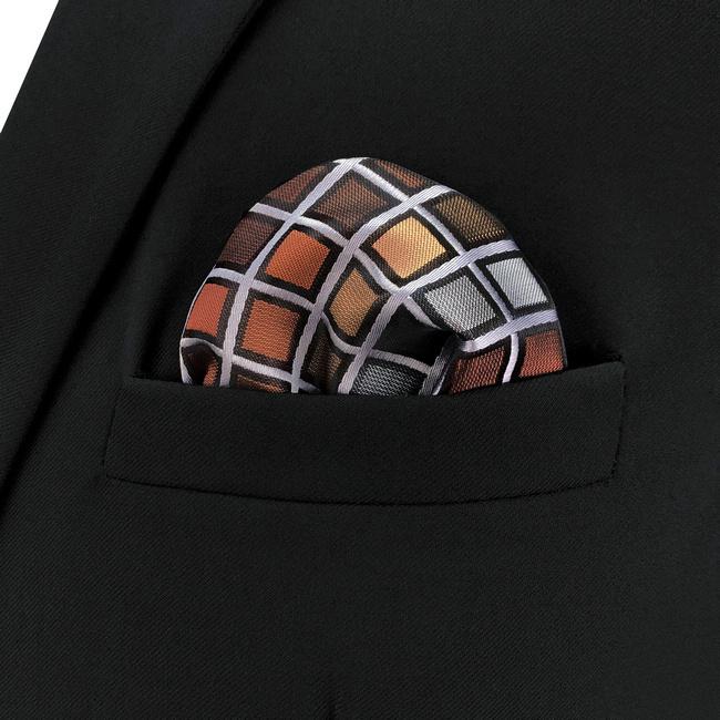 shlax & wing CH10 Grey Orange Checkes Silk Mens Pocket Square Classic Fashion Wedding Handkerchief Brand New Hanky Gran oferta
