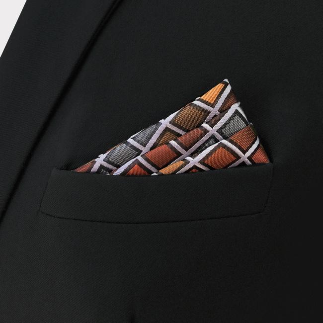 shlax & wing CH10 Grey Orange Checkes Silk Mens Pocket Square Classic Fashion Wedding Handkerchief Brand New Hanky Gran oferta