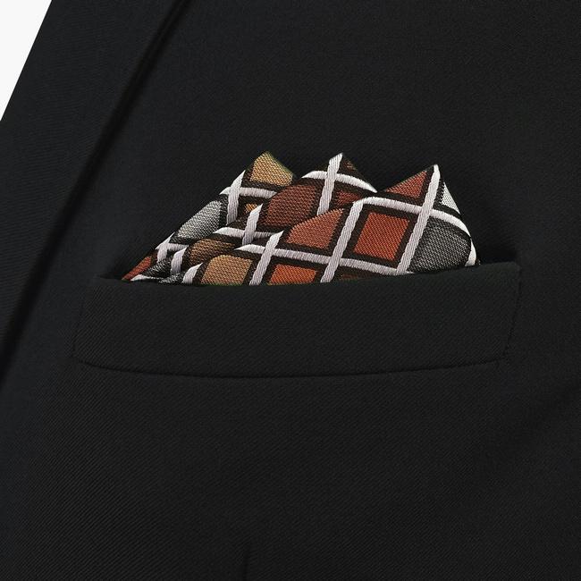 shlax & wing CH10 Grey Orange Checkes Silk Mens Pocket Square Classic Fashion Wedding Handkerchief Brand New Hanky Gran oferta