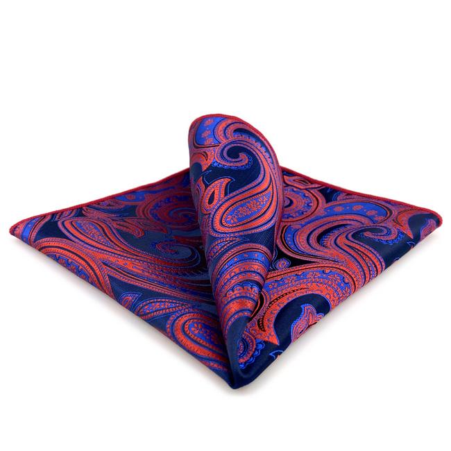 shlax & wing CH12 Navy Red Paisley Silk Jacquard Woven Mens Pocket Square Wedding Fashion Classic Handkerchief Dress Hanky