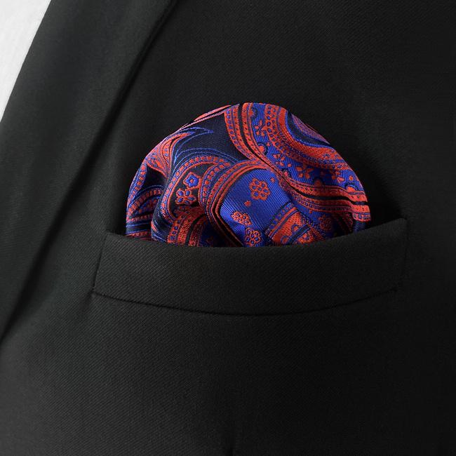 shlax & wing CH12 Navy Red Paisley Silk Jacquard Woven Mens Pocket Square Wedding Fashion Classic Handkerchief Dress Hanky Rebajas de fábrica