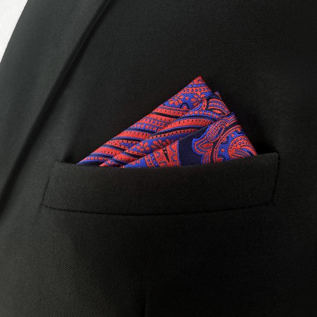 shlax & wing CH12 Navy Red Paisley Silk Jacquard Woven Mens Pocket Square Wedding Fashion Classic Handkerchief Dress Hanky Rebajas de fábrica