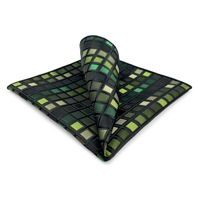 shlax & wing CH2 Green Black Checkes Silk Mens Pocket Square Classic Fashion Hanky Dress Wedding Handkerchief Descuento