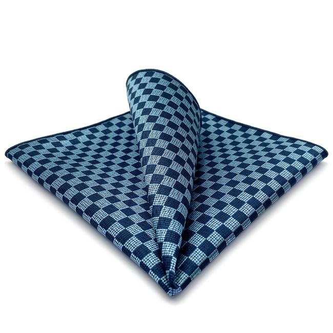 shlax & wing CH22 Navy Light Blue Checkes Mens Pocket Square Wedding Fashion Hanky Dress Accessory Silk Handkerchief