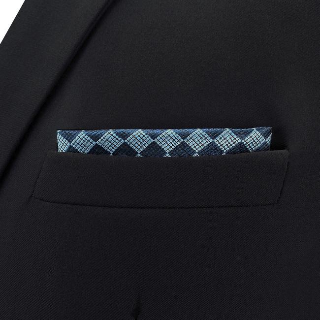 shlax & wing CH22 Navy Light Blue Checkes Mens Pocket Square Wedding Fashion Hanky Dress Accessory Silk Handkerchief Tienda