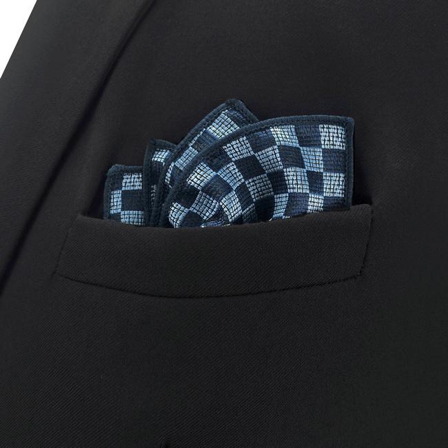 shlax & wing CH22 Navy Light Blue Checkes Mens Pocket Square Wedding Fashion Hanky Dress Accessory Silk Handkerchief Tienda