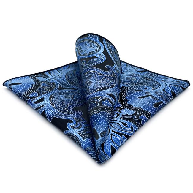 shlax & wing CH23 Blue Black Paisley Silk Mens Pocket Square Fashion Classic Hanky Dress Acceossories Handkerchief