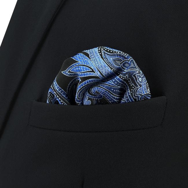 shlax & wing CH23 Blue Black Paisley Silk Mens Pocket Square Fashion Classic Hanky Dress Acceossories Handkerchief Liquidación