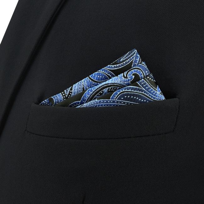 shlax & wing CH23 Blue Black Paisley Silk Mens Pocket Square Fashion Classic Hanky Dress Acceossories Handkerchief Liquidación