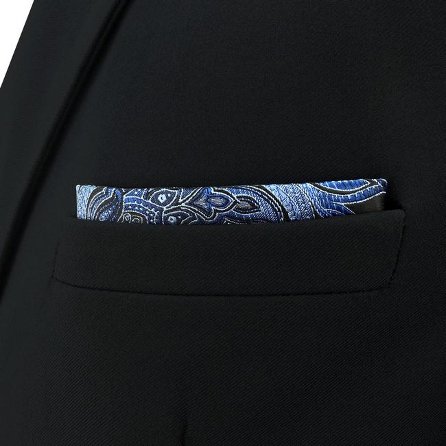 shlax & wing CH23 Blue Black Paisley Silk Mens Pocket Square Fashion Classic Hanky Dress Acceossories Handkerchief Liquidación