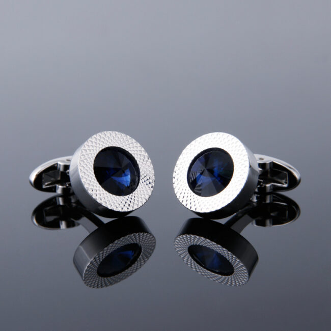 shlax & wing Cufflinks for Men Blue Crystal Shiny Men’s Cuff Links Silver Circular 95 Envío gratis