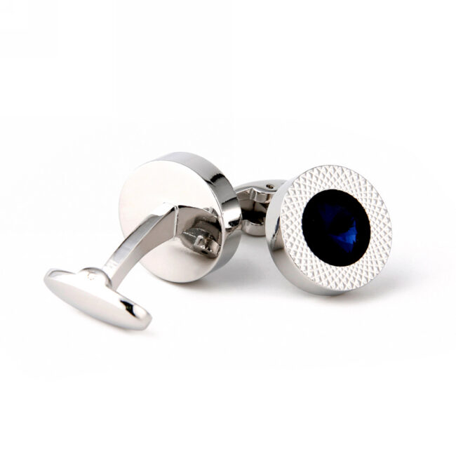shlax & wing Cufflinks for Men Blue Crystal Shiny Men’s Cuff Links Silver Circular 95 Envío gratis