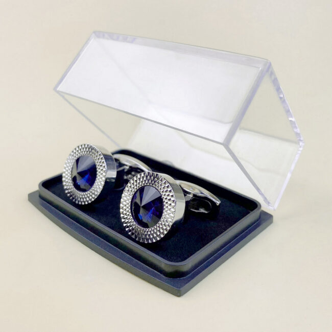 shlax & wing Cufflinks for Men Blue Crystal Shiny Men’s Cuff Links Silver Circular 95 Envío gratis