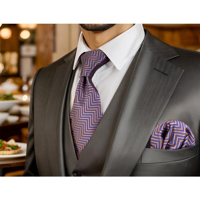 shlax & wing A57 Blue Brown Zigzag Pattern Mens Neckties Hanky Set Fashion Business Extra Long Size Party Gift