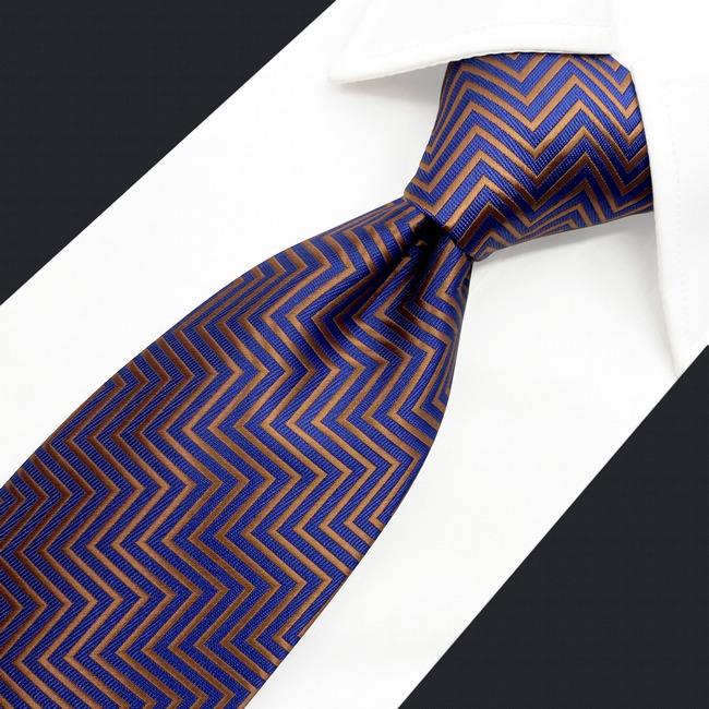 shlax & wing A57 Blue Brown Zigzag Pattern Mens Neckties Hanky Set Fashion Business Extra Long Size Party Gift COMPRAR AHORA