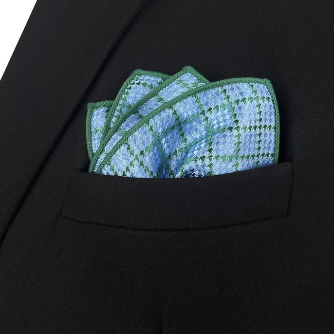 shlax & wing AH82 Aqua Checkes Silk Mens Pocket Square Classic Brand New Handkerchief Fashion Wedding Acceossories Hanky Envío internacional gratuito
