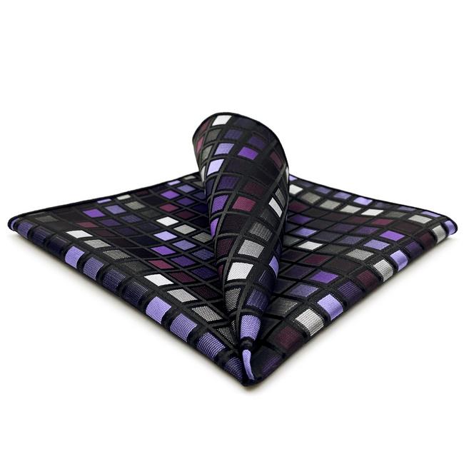 shlax & wing DH2 Purple Checkes Mens Pocket Square Classic Silk Handkerchief Wedding Fashion Hanky En oferta
