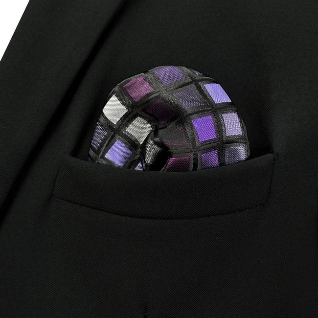 shlax & wing DH2 Purple Checkes Mens Pocket Square Classic Silk Handkerchief Wedding Fashion Hanky En oferta