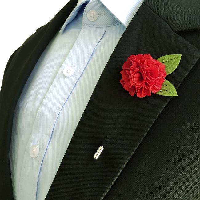 shlax & wing Red Green Leaf Cotton Blend Lapel Flowers Boutonniere Stick Pin Men’s Accessories Handmade Necktie Outlet online