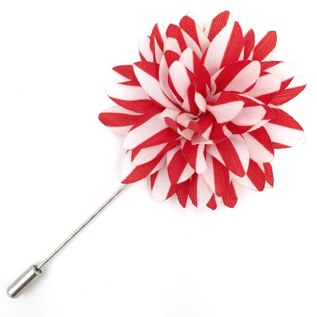 shlax & wing Red White Stripes Lapel Flowers Boutonniere Silk Blend Handmade Stick Pin Men’s Accessories