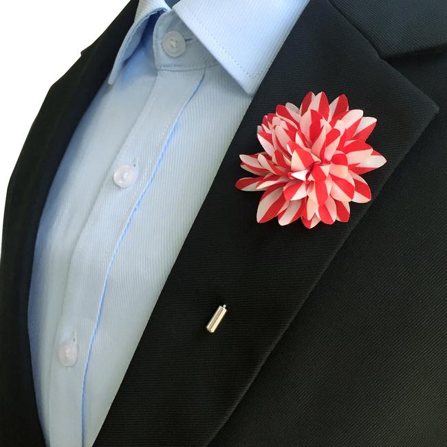 shlax & wing Red White Stripes Lapel Flowers Boutonniere Silk Blend Handmade Stick Pin Men’s Accessories Rebajas