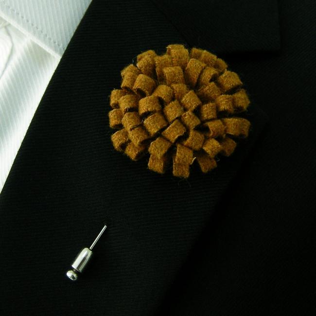 shlax & wing Camel Wool Blend Lapel Flowers Handmade Boutonniere Stick Pin Men’s Accessories Venta caliente