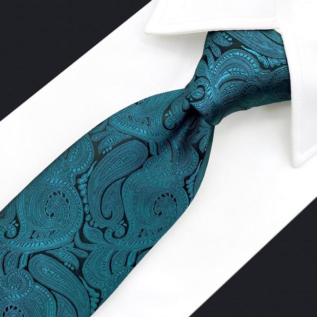 shlax & wing A77 Dark Teal Paisley Mens Neckties Pocket Square Luxury Gift Accessories Party Extra Long Size Descuento