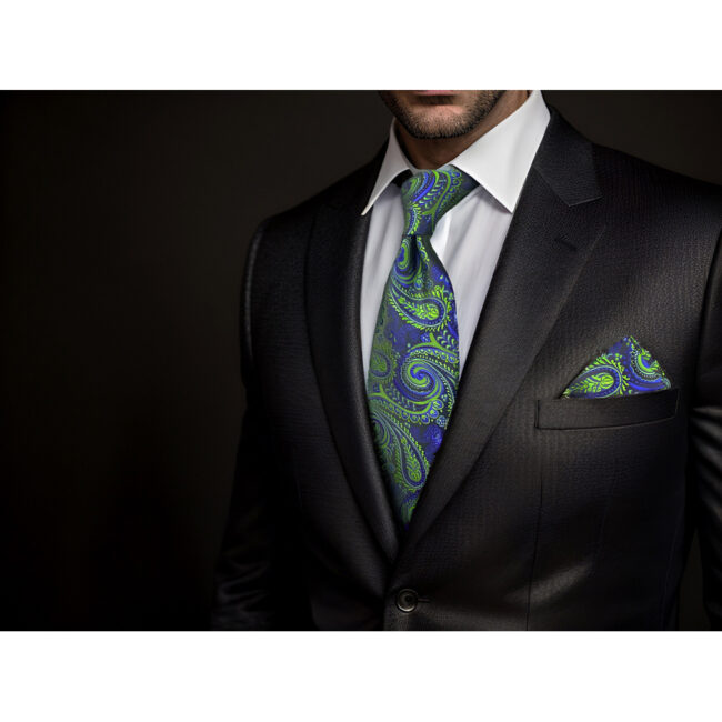 shlax & wing A78 Green Blue Paisley Mens Neckties Pocket Square Set Classic Fashion Wedding Extra Long Size Tie Tienda