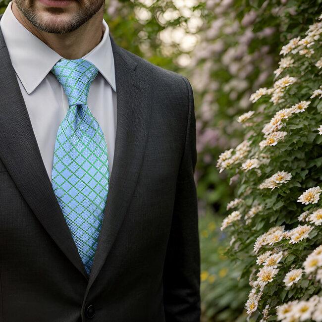 shlax & wing A82 Aqua Checkes Silk Mens Necktie Pocket Square Set Classic Brand New Fashion Wedding 63″ Rebajas online